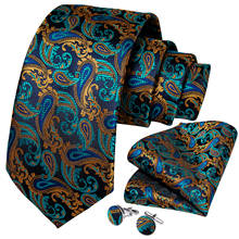 Fashion Gold Paisley Blue Men's Tie 8cm Formal Business Wedding Tie Silk Nicktie Pocket Square Cufflinks Set Men Gift DiBanGu 2024 - buy cheap