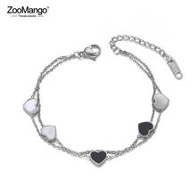 ZooMango Double Layer White/Black Shell Heart Charm Bracelet Bangle Stainless Steel Bohemia Chain Link Bracelets Jewelry ZB19072 2024 - buy cheap