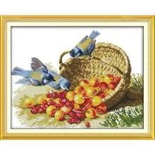 Joy Sunday Bird And Fruit Pattern Handmade Cross Stitch Set DMC Counted Cross Stitch Print on Canvas Embroidery Kit Home Decor 2024 - buy cheap