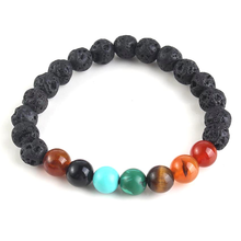 Pulseira de pedra de lava preta artesanal, bracelete elástico com 7 cores redondas, jóias de chakra reiki 2024 - compre barato