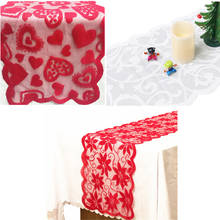 Camino de mesa de encaje rojo para decoración navideña, cubierta de mesa de encaje de flores para el hogar, mantel de cocina para fiesta de boda, 33x183cm, 1 ud. 2024 - compra barato