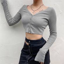 Women Long Sleeve Ribbed Knit Cardigan Sexy Deep V-Neck Solid Color Crop Top Slit Cuffs Button Bodycon Sweater Coat 2024 - buy cheap