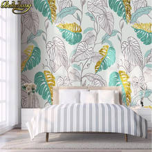 Beibehang papéis de parede personalizados com folhas tropicais para sala de estar pintura de parede interior quarto decoração de fundo 3d papel de parede 2024 - compre barato