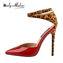 Onlymaker Women's Pointed Toe High Heels Stiletto Sandals Ladies Patent Leather Leopard Ankle Buckle Strap Party Dress Shoes 2024 - buy cheap