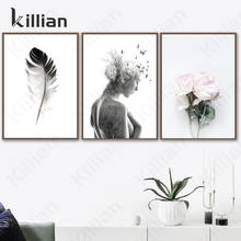 Paintings On The Wall Girl Bird Flower Feather Picture Famous Quote Wall Art Canvas Painting Nordic Posters and Prints Wall Deco 2024 - buy cheap