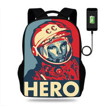 Mochila con cargador usb para ordenador portátil, morral escolar para adolescentes, 17 pulgadas, cccp, ussp, gagarin 2024 - compra barato