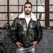 Jaqueta de couro de inverno masculina com frete grátis, casaco clássico de couro estilo g1, jaqueta militar de pele de carneiro. jaqueta bomber flight 2024 - compre barato