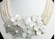 Jewelry 4row White pearl flower shell Necklace 2024 - buy cheap