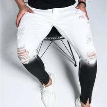 New Summer Mens Skinny Jeans Men Ripped Skinny Jeans Hole Destroyed Frayed Slim Fit Denim Pant With Zipper Pencil Pants Trousers 2024 - buy cheap