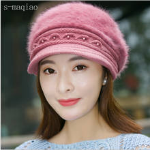 Women Fashion Rabbit Fur Hat Solid Outdoor Autumn And winter Thick Knitted Hat Retro Woman Plus Velvet Warm Mother Berets 2024 - buy cheap