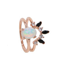 2PC ring set fire opal crystal cz ring delicate rose gold women wedding gift factory elegant egg shape charm ring dleicate tiny 2024 - buy cheap