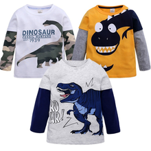 Camisa de algodão com estampa de dinossauro para crianças, camiseta de manga longa para bebês meninos de primavera, outono, novo, 2021 2024 - compre barato