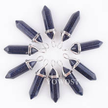 10pcs Pendant Natural Blue Sand Semi-precious stones Bullet Hexagon Point Pendulum Column Reiki Healing Chakra Jewelry QN3036 2024 - buy cheap
