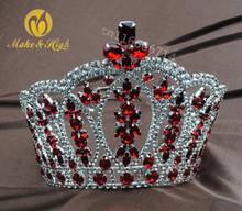 Las mujeres grandes de cristal rojo Tiaras de Reina y coronas concurso diadema de graduación adornos para el pelo de la boda accesorios de joyas para el pelo 2024 - compra barato