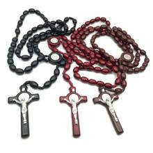 Jesús-Cuentas de madera de 8mm, collar con colgante de cruz, cadena de cuerda tejida, accesorios de joyería 2024 - compra barato