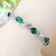2020 New Bracelet Bangles Jewelry Silver Color Green Cubic Zircon Women Wedding Accessories Length18+3 CM 2024 - buy cheap