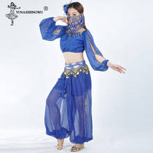 Women Sexy Bollywood Belly Dance Costume Set Indian Sari Bellydance Pants Suit Chiffon Veil Bellydance Performance Bloom Suit 2024 - buy cheap