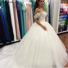 Ball Gown Wedding Dresses 2021 Fluffy Tulle Bridal Gowns Vestido De Noiva Dubai Arabic Bride Gelinlik Beads Off The Shoulder 2024 - buy cheap
