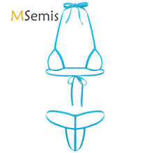 2Pcs Womens Mini Micro Hollow Out Bikini Lingerie Set Halter Neck Self-tie Bra Top with G-String Briefs Underwear 2024 - buy cheap