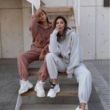 2020 Winter Thick Warm Hooded Sweatshirt Jogger Pants Suit Hoodies Women Two Piece Set Solid Fleece Drawstring Casual Track Suit 2024 - buy cheap