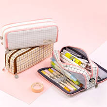 1Pc Cute Plaid Canvas Pencil Case Pen Bag High Capacity School Office Stationery For Girls Boys Gift Can Hold 20cm Ruler 6 Style 2024 - buy cheap