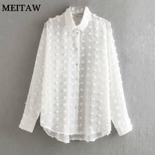 Camisa feminina liso chiffon irregular, blusa feminina branca casual manga comprida costura ponto 2024 - compre barato