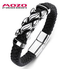 Fashion NEW Classic Men Bracelet Black Leather Stainless Steel Charm Magnet Buckle Bracelets Man Flame Punk Jewelry PS2073 2024 - buy cheap