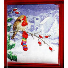 "Paisaje de nieve y Pájaro", animales, Kit de punto de cruz 14ct 11ct, tela impresa, bordado, costura artesanal, Fishxx 2024 - compra barato
