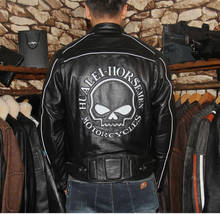 New 2020 Men Motorcycle Cow Leather Jacket Real Cowhide Luminous Back Skull Motorcycle Biker Jackets Winter Russia Coat Jackets 2024 - buy cheap