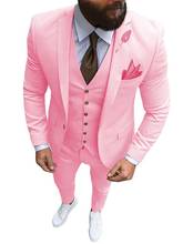 Костюм розовый мужской из 3 предметов, официальный деловой приталенный смокинговый костюм с лацканами, лучший мужской блейзер для свадьбы (пиджак + жилет + брюки) 2024 - купить недорого