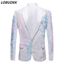 Casaco blazer de lantejoulas branco, jaqueta slim da moda para festa, dj, casamento, cantor, bar 2024 - compre barato