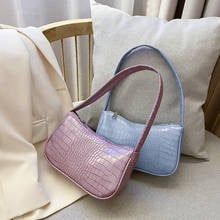 Bolsa de mão retrô com estampa de jacaré, bolsa casual de couro pu com zíper axilas, elegante, cor sólida, da moda 2024 - compre barato