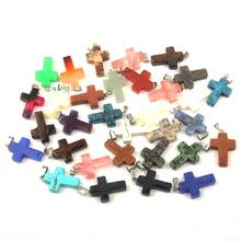 Natural Stone Rose Quartzs Pendant Cross Shape Pendants for Jewelry Making DIY Necklace Accessories Size 25*18 mm 2024 - buy cheap