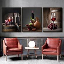 Foto hd moderna para sala de jantar decorativa de parede, pintura de fruta champanhe vinho tinto, natureza morta, poster de tela impresso 2024 - compre barato