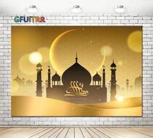 GFUITRR Ramadan Kareem Photography Backdrop Festival Background Golden Moon Mosque Polyester Vinyl Photo Studio Booth Props 2024 - buy cheap