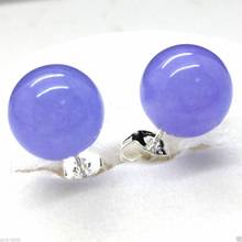 Fashion Natural 10mm Lavender Jade Round Beads Stud Earrings 2024 - buy cheap