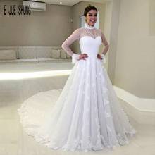 E JUE SHUNG Vintage Long Sleeves Arabic High Neck Wedding Dresses with Appliques  Lace Up Back Bridal Gowns vestido de novia 2024 - buy cheap