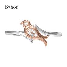 Byhor-anillo de oro rosa y blanco de 14K para mujer, sortija con diamantes naturales de 0,03ct H/SI, joyería fina, banda de boda a la moda 2024 - compra barato