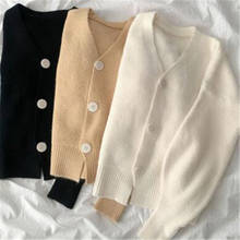 Camisola de cor sólida outono cardigans 2021 novo feminino coreano all-match solto cardigan manga comprida camisola de malha curto casacos 2024 - compre barato
