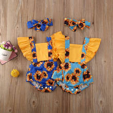 2 предмета, комбинезон с подсолнухом для новорожденных и маленьких девочек, комбинезон + повязка на голову, комплект летней одежды 2024 - купить недорого