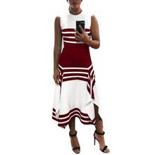 Summer Women Party Color Blocks Striped Sleeveless Slim Fits Irregular Maxi Dress Striped Sleeveless Slim Fits Maxi Dress 2024 - buy cheap