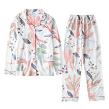 Pijama feminino manga comprida, pijama feminino casual estampado algodão 100% 2024 - compre barato
