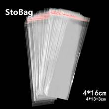 StoBag 1000 шт 4*16 см прозрачная самоклеящаяся целлофановая сумка, тонкая упаковка для конфет, печенья, еды, подарков, ювелирных изделий, полипропиленовый длинный пластиковый пакет 2024 - купить недорого