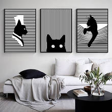 Black White Cat Canvas Painting Abstract Line Wall Art Poster Nordic Posters and Prints Wall Pictures for Living Room Home Decor 2024 - buy cheap