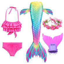 New Swimming Mermaid Tail Costume for Girls Swimmable Bikini Set with/without Monofin Swimwear Halloween Cosplay Dress 2024 - buy cheap