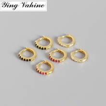 Mini pendientes redondos de ying Vahine para mujer, aretes pequeños de circonita roja, negra y blanca, 100% Plata de Ley 925 2024 - compra barato