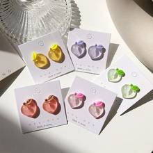 Trendy Cute Sweet Acrylic Pink Yellow Peach Earrings For Women Korean Fashion Resin Crystal Fruit Earrings Jewelry Gift 2024 - buy cheap