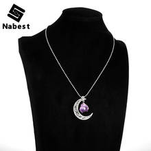 Women Moon Charm Natural Stone Amethysts Purple Crystal Pendant Necklace Alloy Ball Chain/ Waxed Rope Clavicle Chain Jewelry 2024 - buy cheap