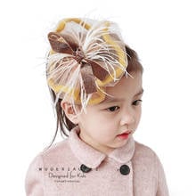 Fascinating Ostrich Feather Headband Hair Band Fashion Girls Women Sweet Shiny BowKnot Gauze Hat Hairbands Hair Hoop Accessories 2024 - buy cheap