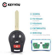 KEYYOU CWTWB1U751 Remote Car Key For Nissan Qashqai Sunny Tiida X-Trail 2008-2016 Keyless Entry ID46 Chip Fob Transmitter 315MHz 2024 - buy cheap
